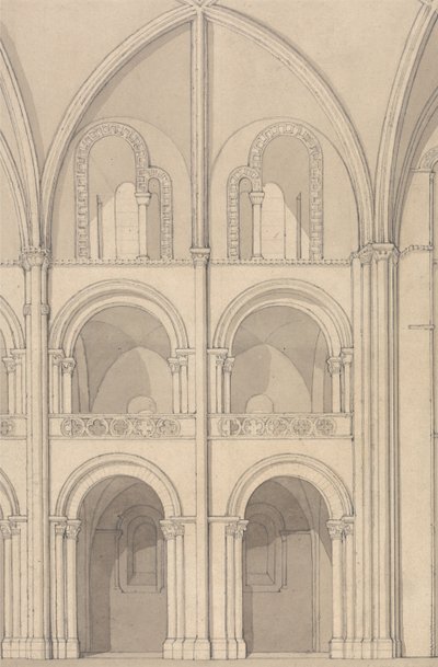 Perspective Elevation of Part of the Abbey Church of Saint Stephen at Caen, Normandy by John Sell Cotman